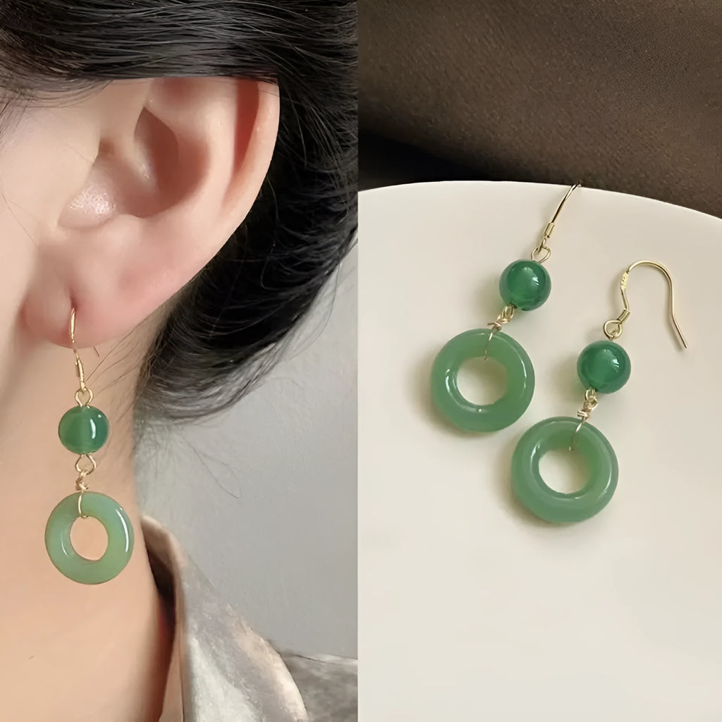 Green geometric peace buckle zinc alloy earrings with traditional Chinese design for Han clothing accessories