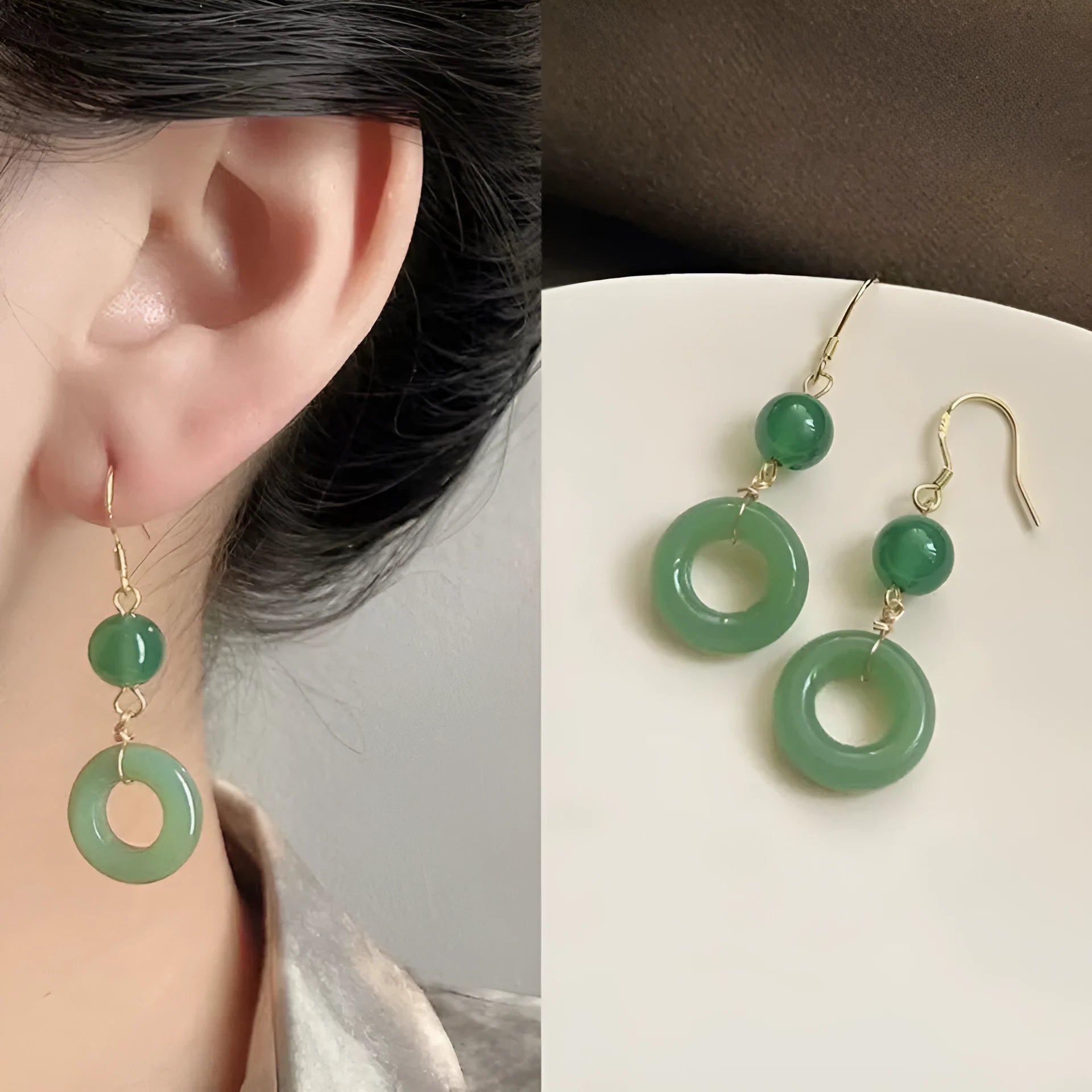 Green geometric peace buckle zinc alloy earrings with traditional Chinese design for Han clothing accessories