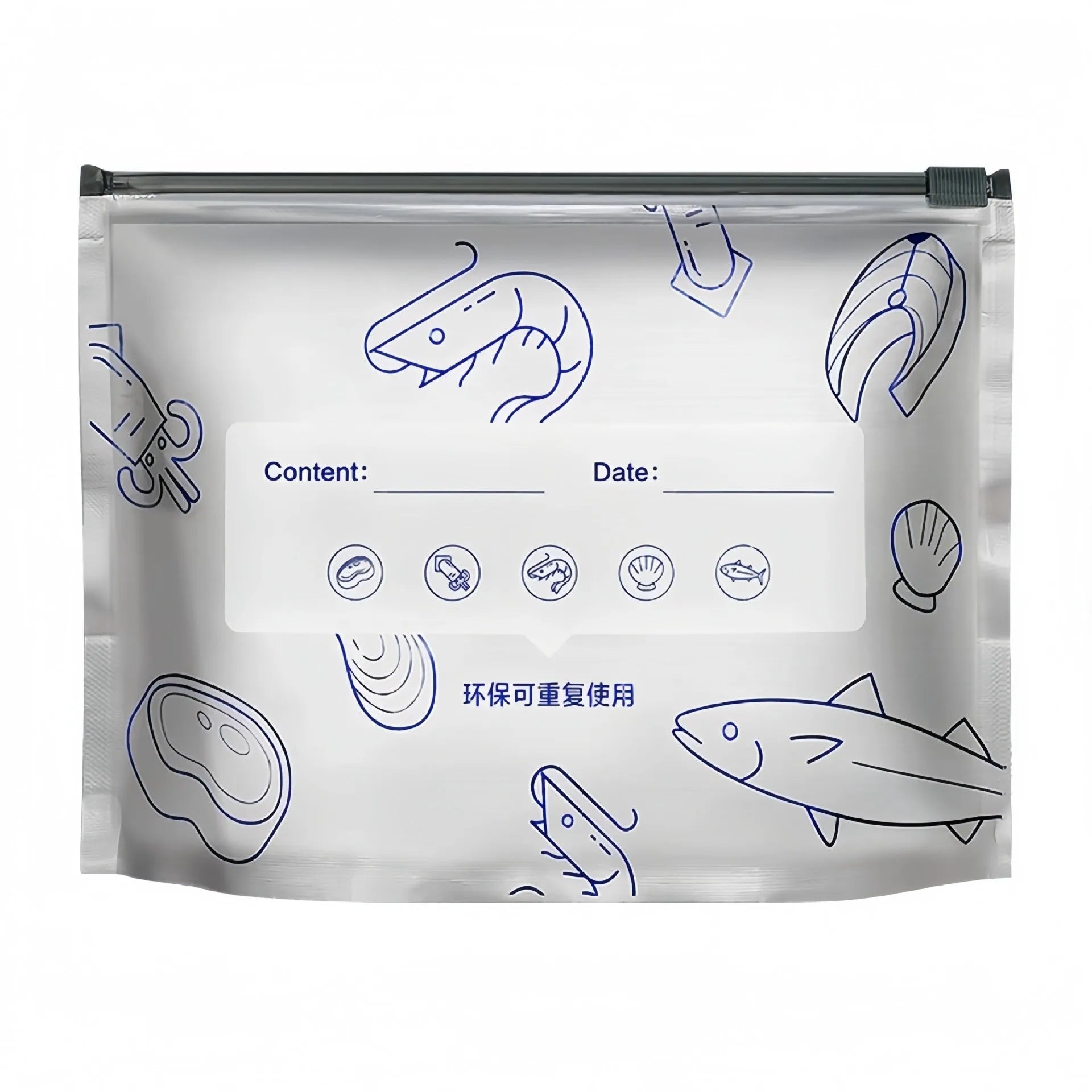 Aluminium foil resealable food storage bags in small, medium and large sizes