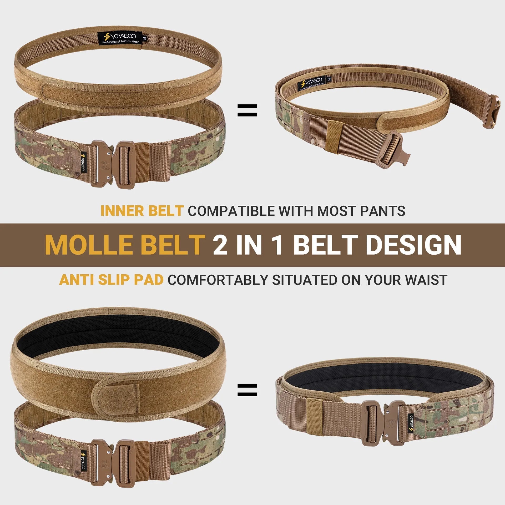 VOTAGOO 2-inch nylon quick-release waist belt in CP camouflage with an alloy automatic buckle.