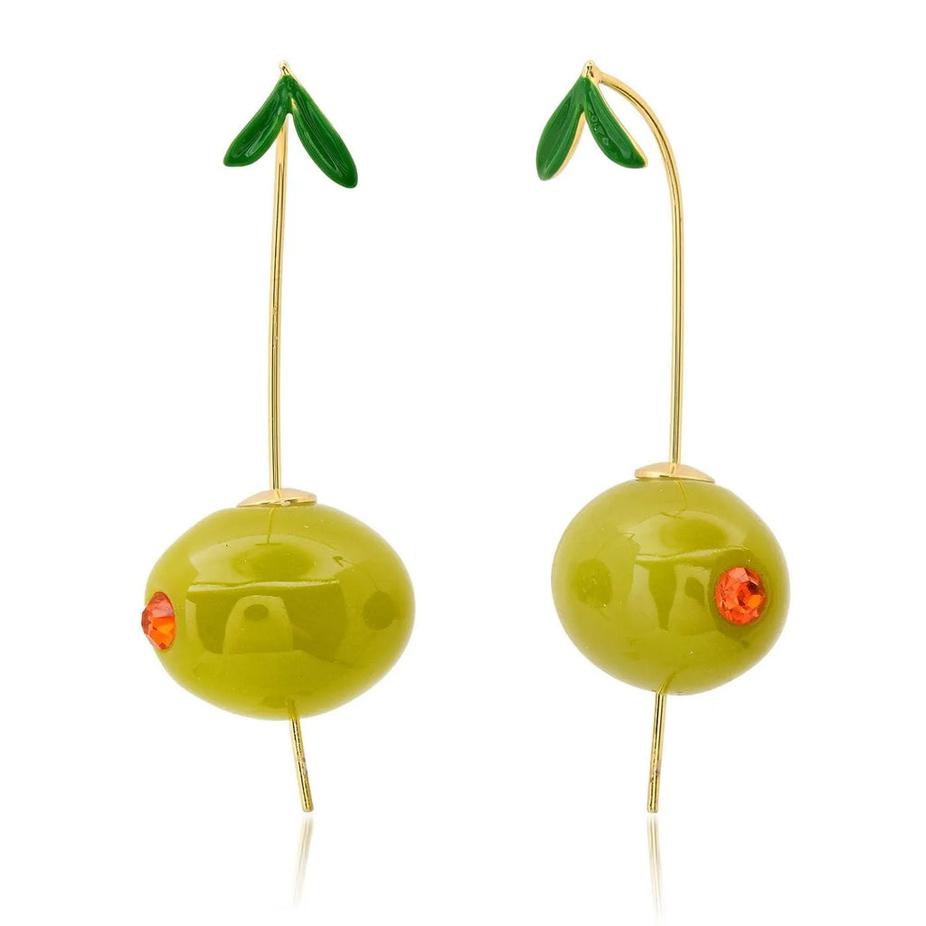 Gold plated carrot, lemon, peach and blueberry design earrings made from copper.