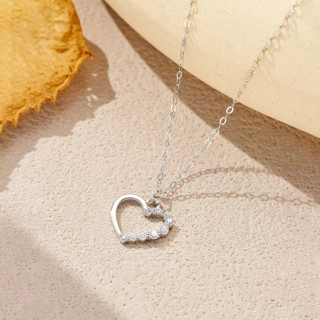 S925 sterling silver necklace with hollow heart pendant in gold or platinum colour finish