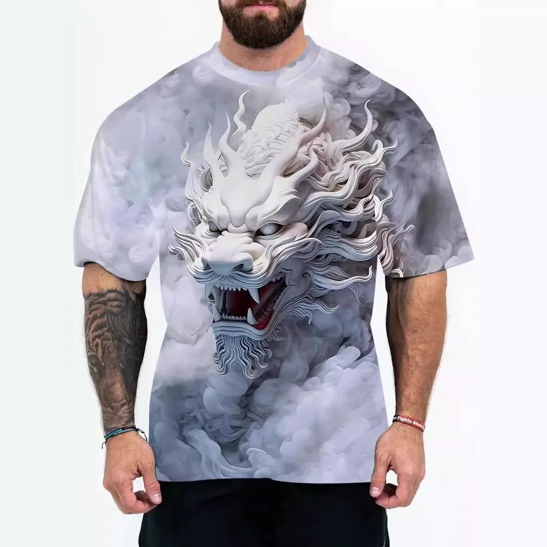 Men's loose fit graphic t-shirt with coloured letters or eagle head design in chemical fibre blend