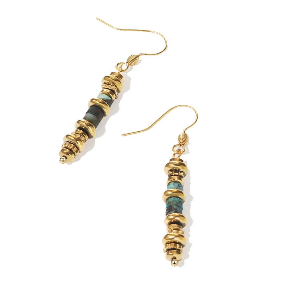 Geometric gold plated titanium steel dangle earrings with a retro design.