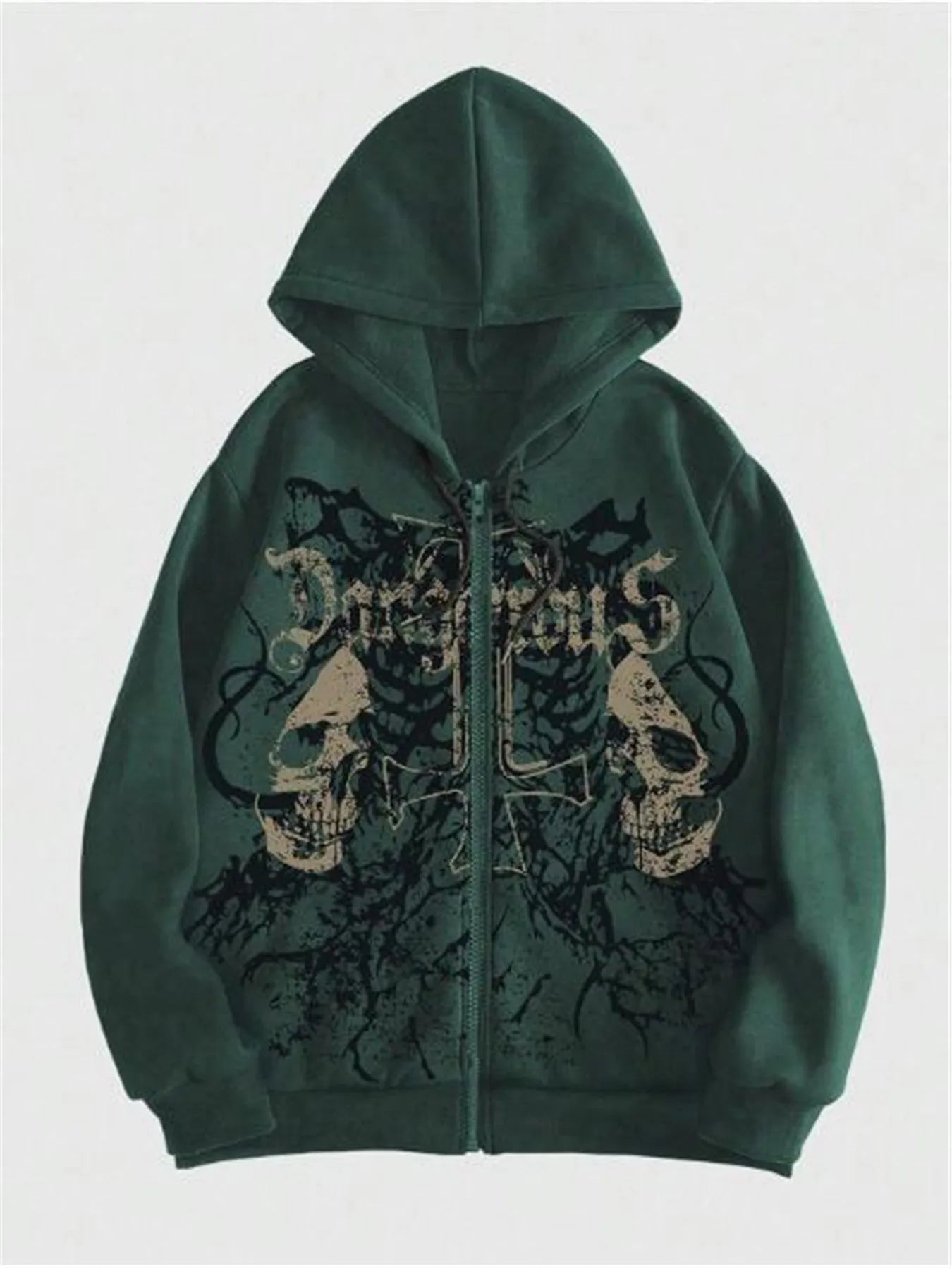 Men's black hooded sweatshirt with skull print hot stamping decoration and Harajuku styling