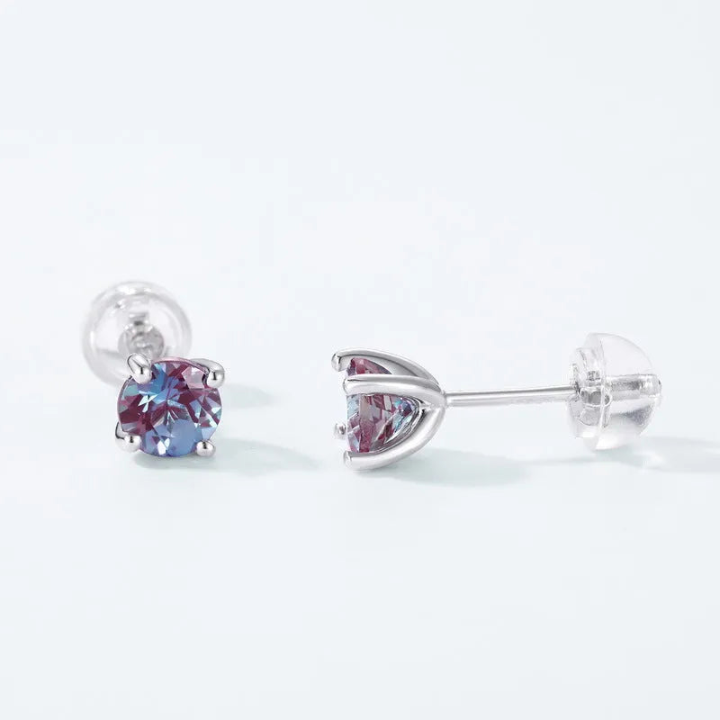 A pair of women's geometric ear studs with a round cultivated Alexander stone set in 925 silver.
