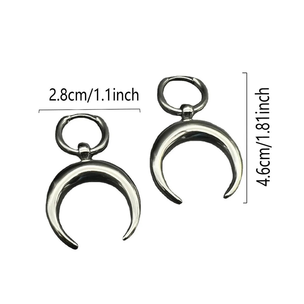 Silver geometric hoop earrings with moon detail and clip-on back