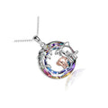 Platinum coloured women's necklace with geometric Saturn pendant on adjustable 51cm-80cm chain.