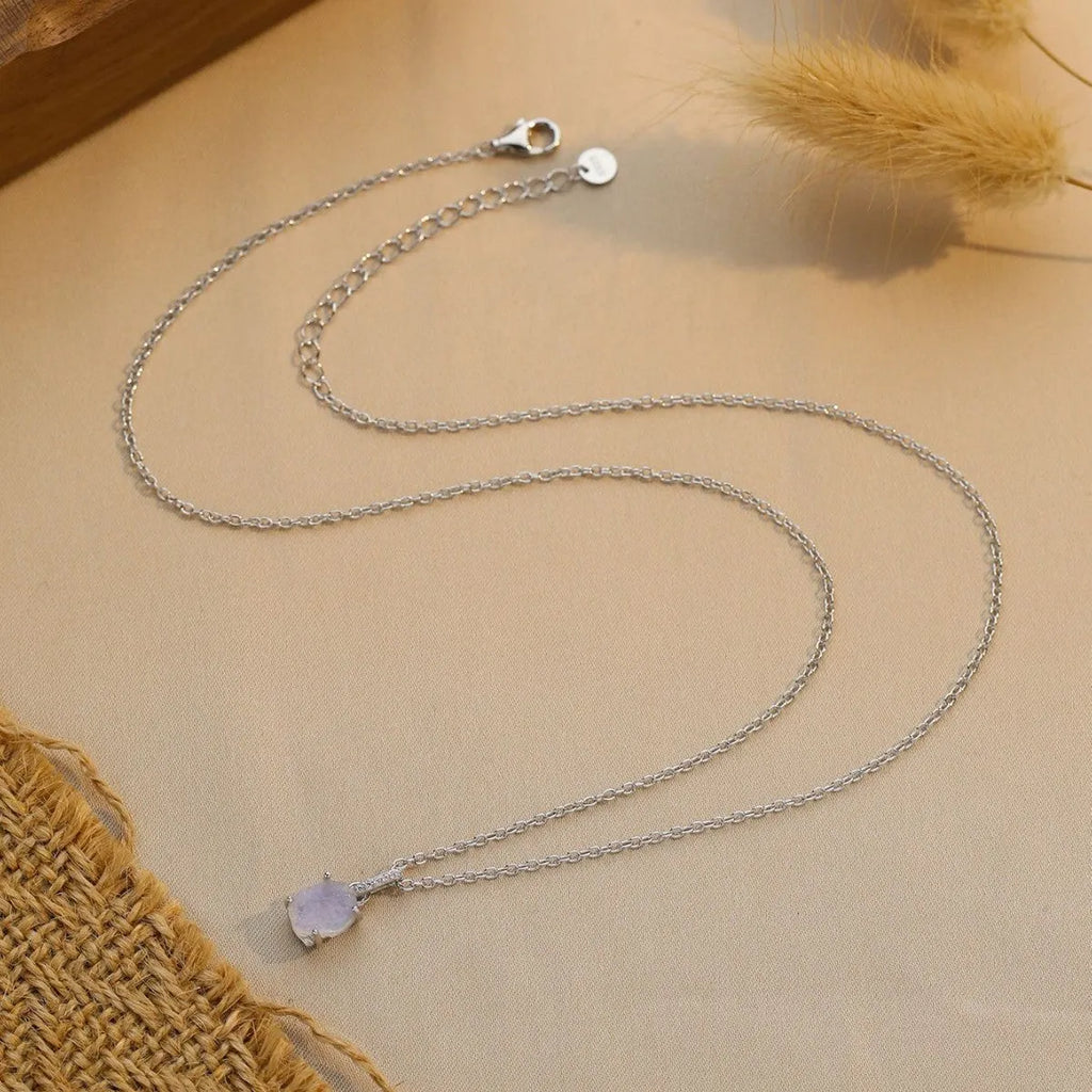 S925 sterling silver moonstone pendant necklace with geometric design and adjustable chain