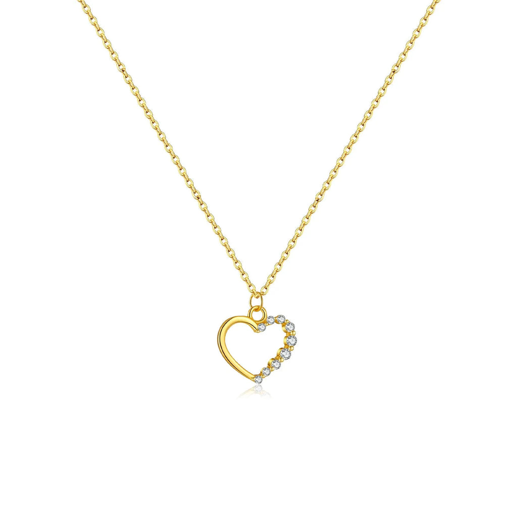 S925 sterling silver necklace with hollow heart pendant in gold or platinum colour finish