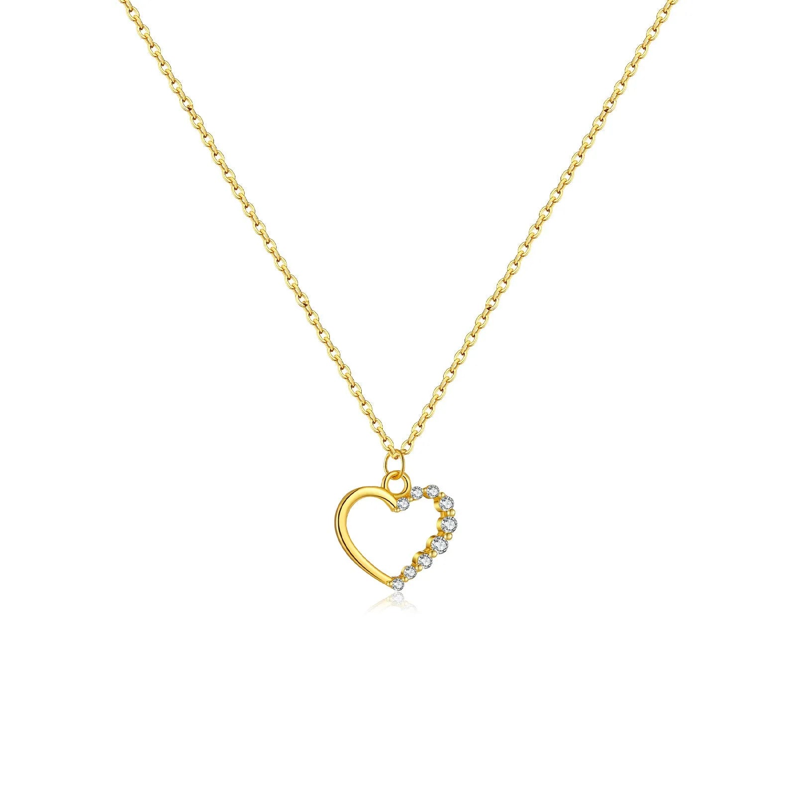 S925 sterling silver necklace with hollow heart pendant in gold or platinum colour finish