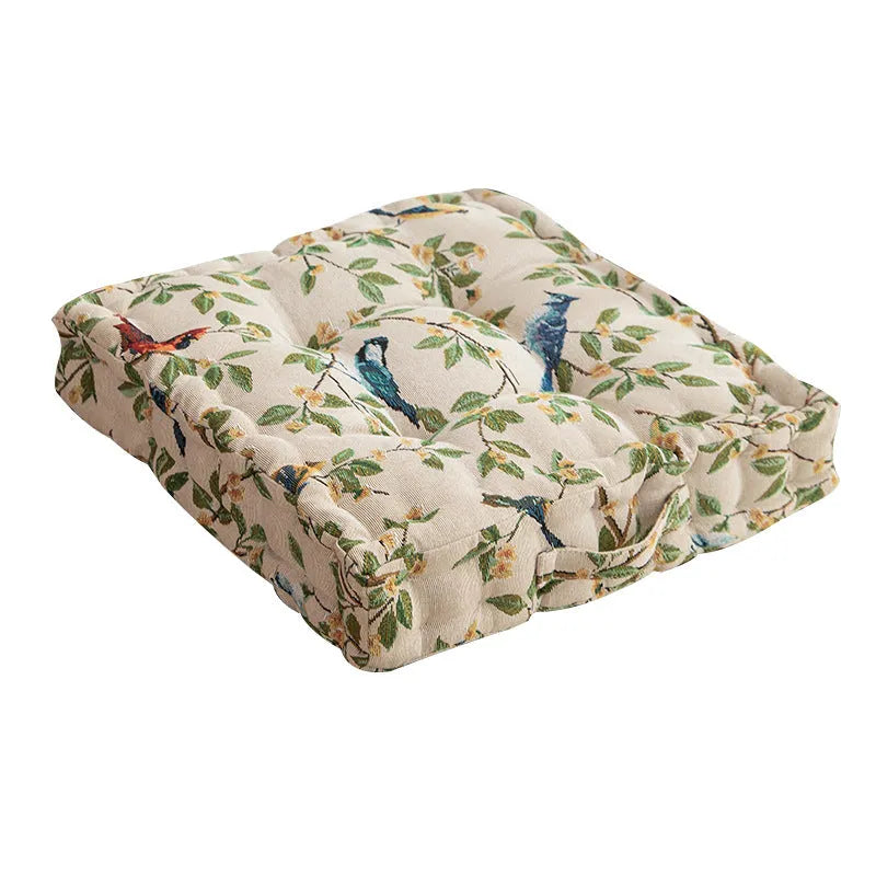 American dining chair cushion with floral pattern in 40x40x8cm size showing 8cm thickness