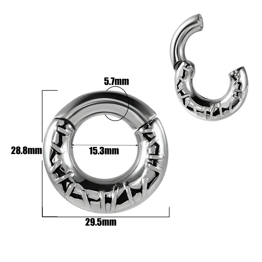 A pair of fashion earrings with a raised totem pattern, made from stainless steel in one of 15 available colour finishes.
