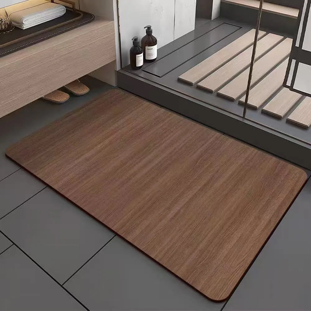 American style square diatom ooze floor mat with wood grain geometric pattern for bathroom use