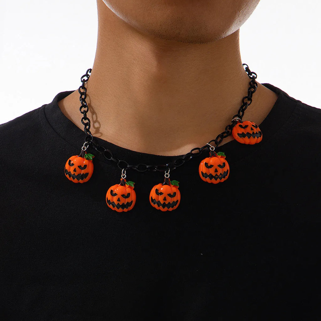 Halloween pumpkin cartoon necklace with acrylic pendant in mixed colours on regular chain