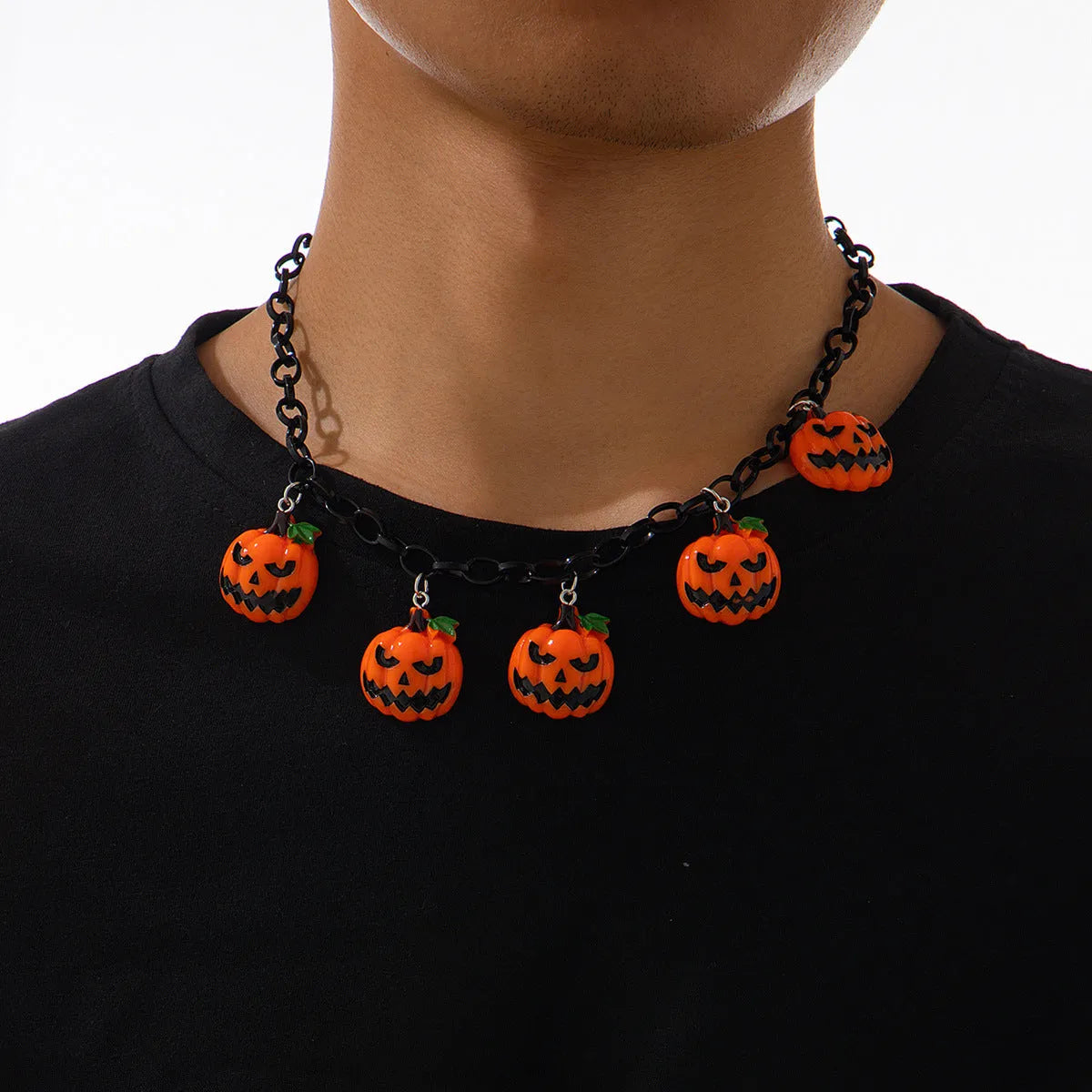 Halloween pumpkin cartoon necklace with acrylic pendant in mixed colours on regular chain