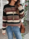 Women's colourblock striped long sleeve pullover sweater in polyester.