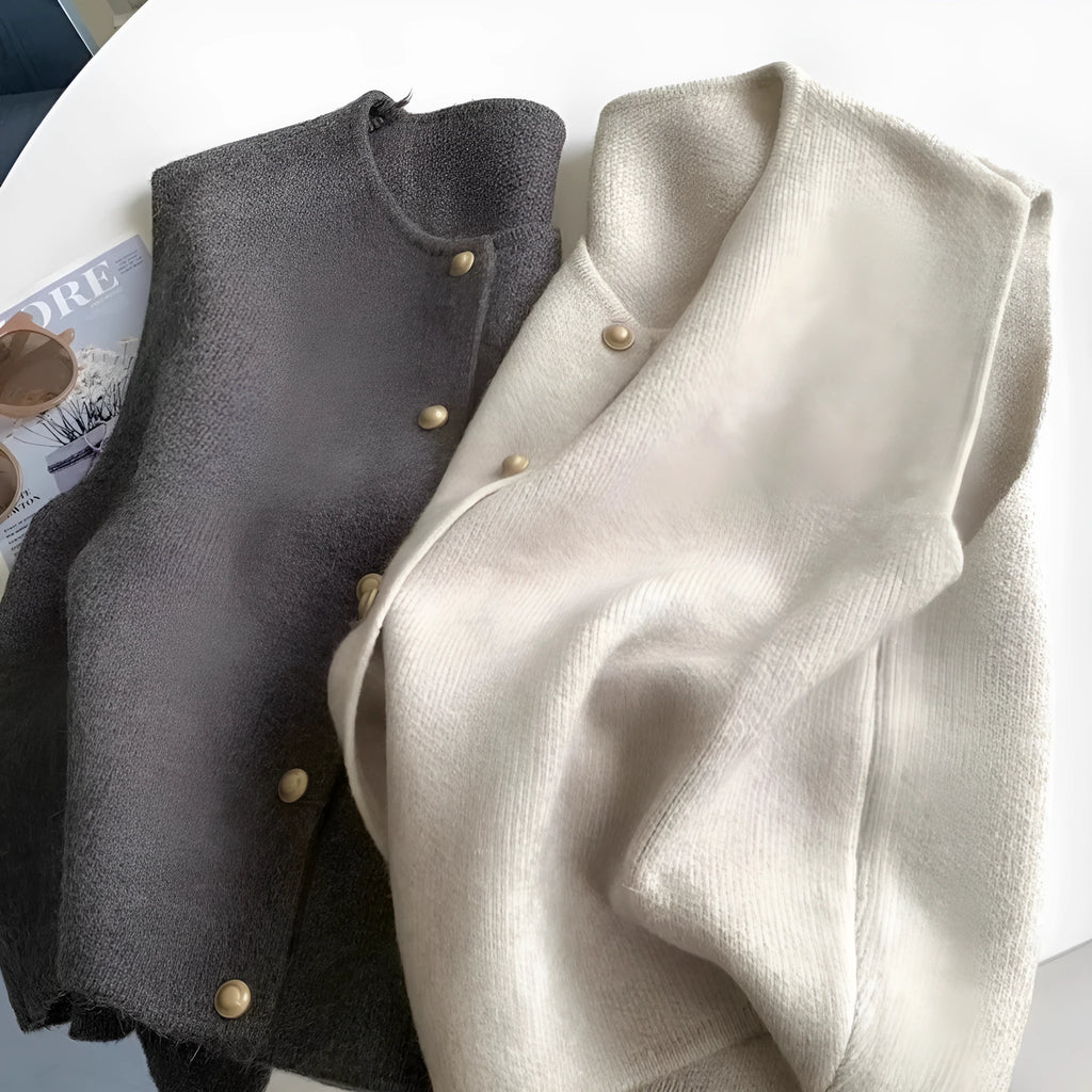 A smoky grey polyester half-sleeve pullover vest laid flat, showing its regular sleeve and commuter style.