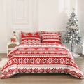 Red Winter Sleepers quilt cover with Christmas Love Song pattern, folded with matching pillowcases.