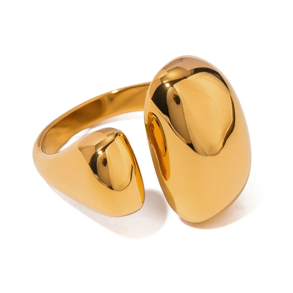 Women's stainless steel geometric open ring with electroplated finish in colour JDR2405081.