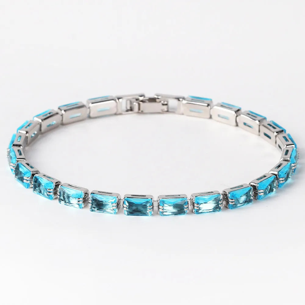 Women's zircon bracelet with electroplated gold or platinum finish and coloured zircon stones