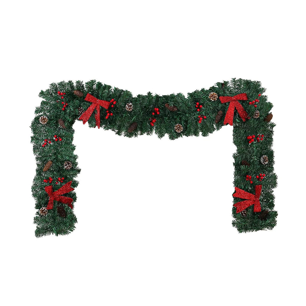 PVC Christmas rattan decorative cane with pine cone and bow motif in European style modern art design