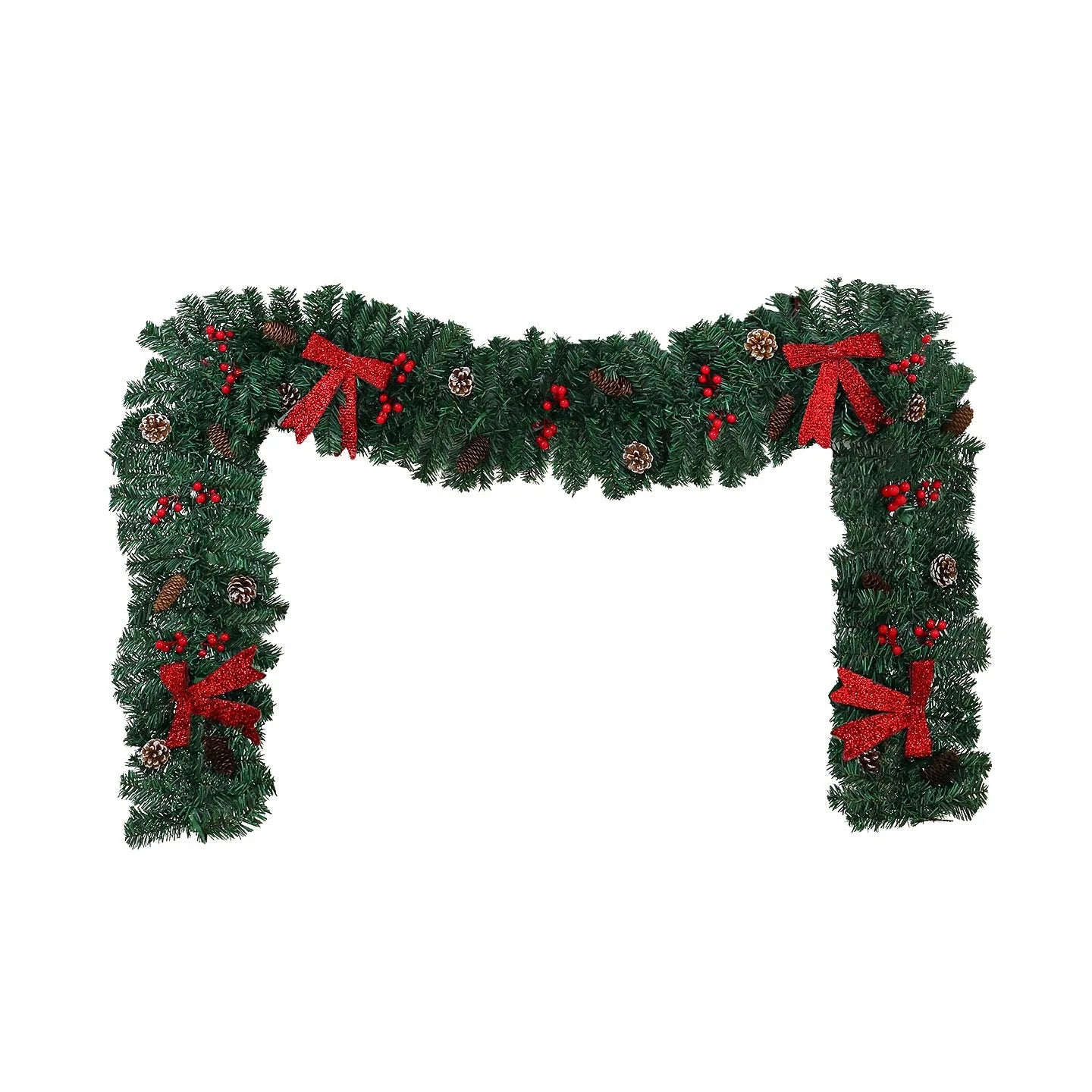 PVC Christmas rattan decorative cane with pine cone and bow motif in European style modern art design