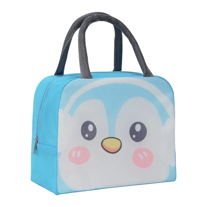 Cartoon insulated lunch box bag for children in orange bear design with aluminium foil insulation.
