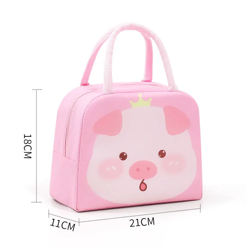 Cartoon insulated lunch box bag for children in orange bear design with aluminium foil insulation.