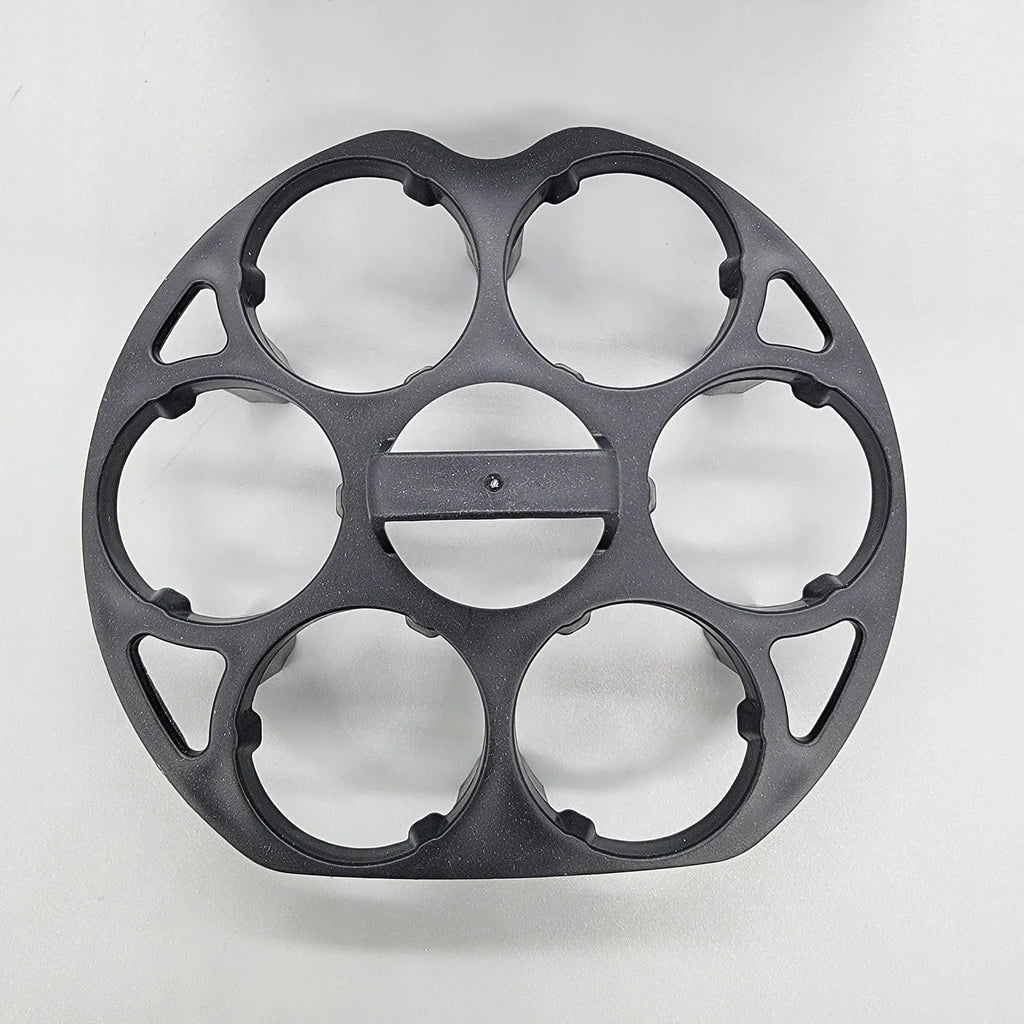 Black plastic egg holder rack measuring 13.8 by 12.6 cm for kitchen organisation