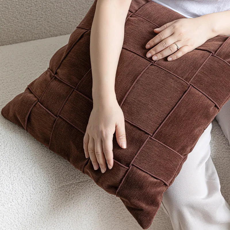 50x50cm chenille woven pillow cushion with feather velvet core in beige colour