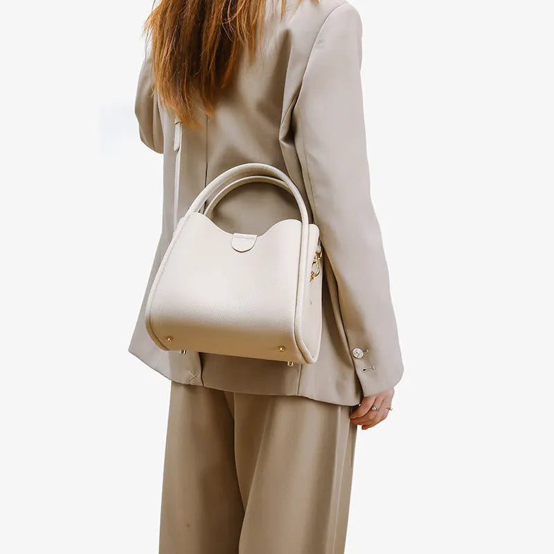 Genuine leather cylindrical vegetable basket handbag in selected colour with sewing thread detailing