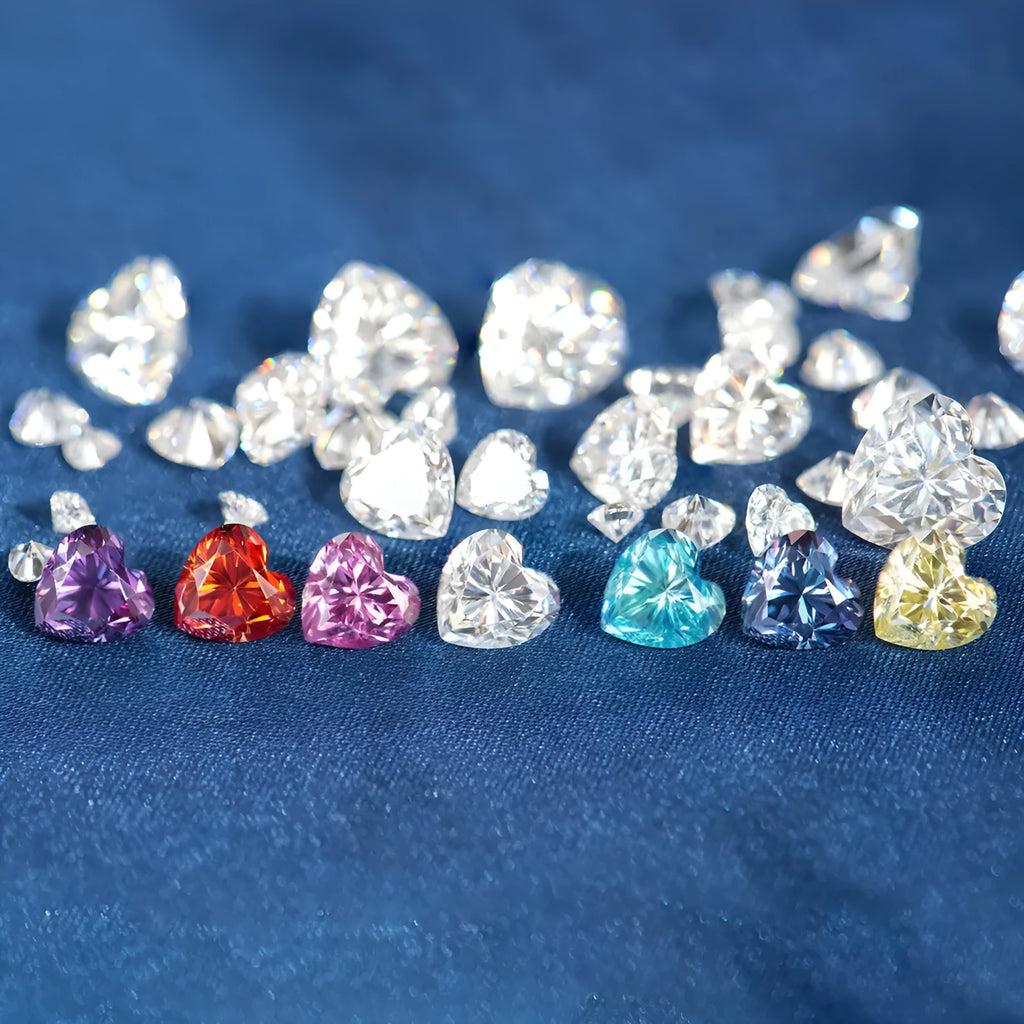 Heart-shaped moissanite gemstone in lemon yellow colour showing six size options
