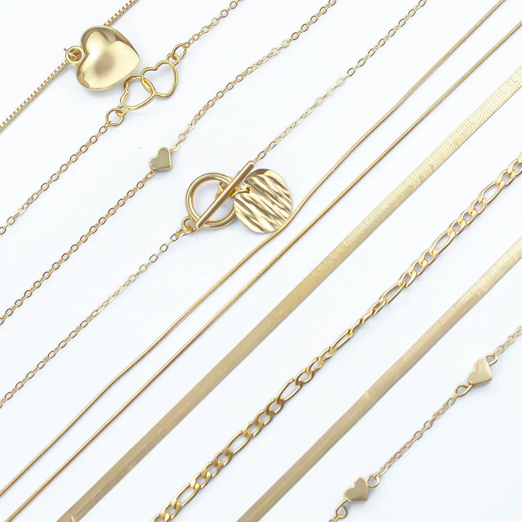 Gold snake bone chain necklace set with adjustable 21-50cm length for women