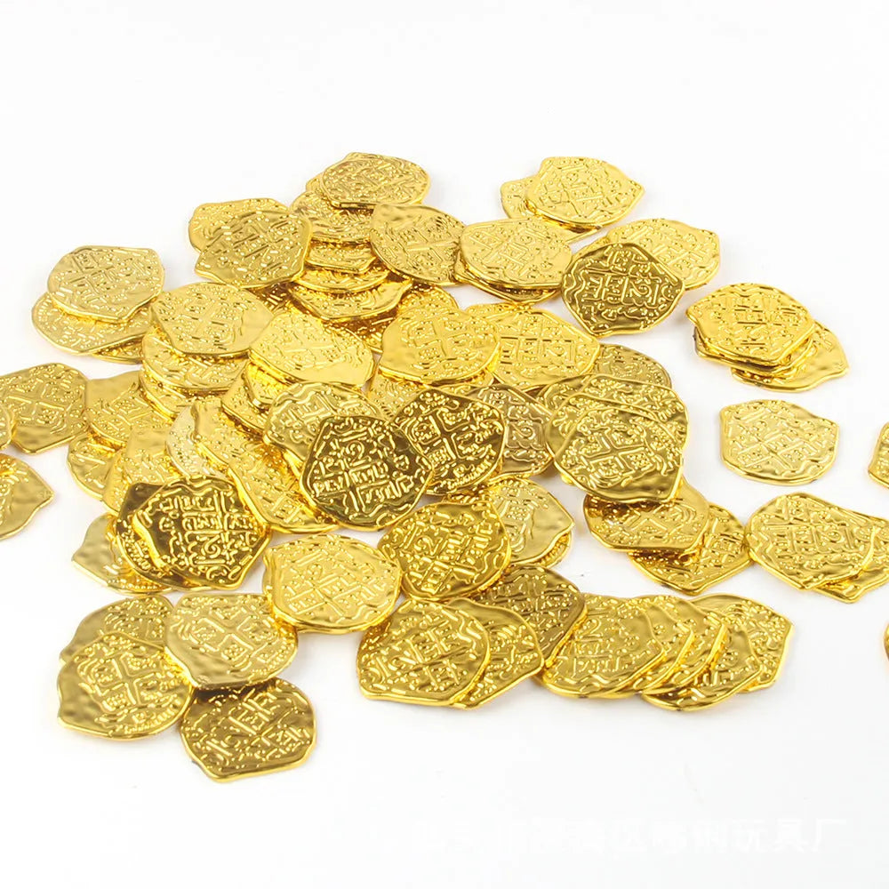 100 plastic Roman coin replicas with gold, silver, and bronze electroplated finishes for decorative use
