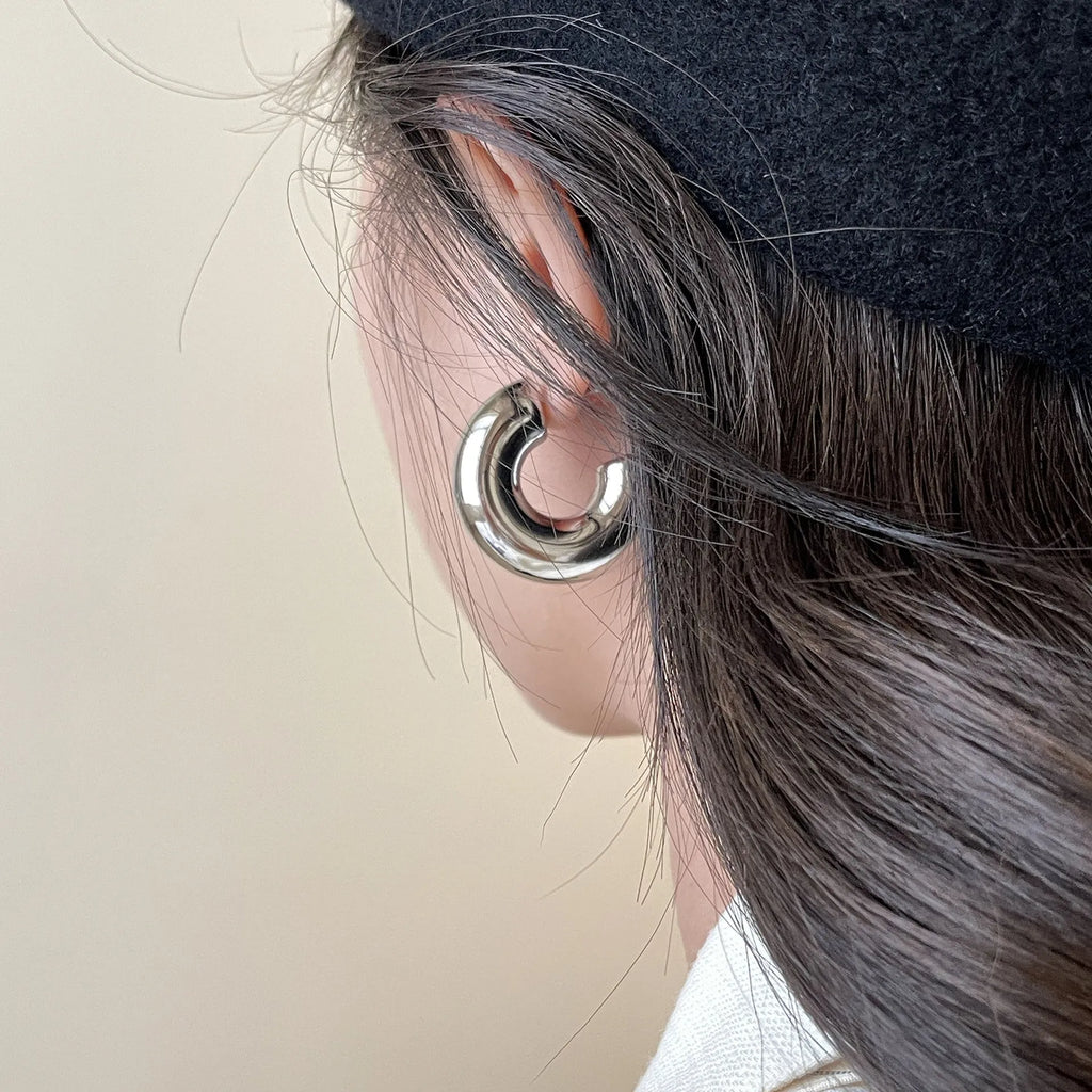 Silver Needle metal half ring hollow earrings alloy punk style electroplating finish