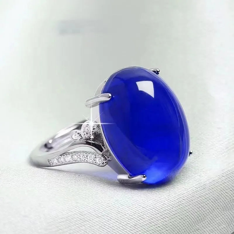 Adjustable geometric alloy ring with natural sapphire-style stone in multiple colour options