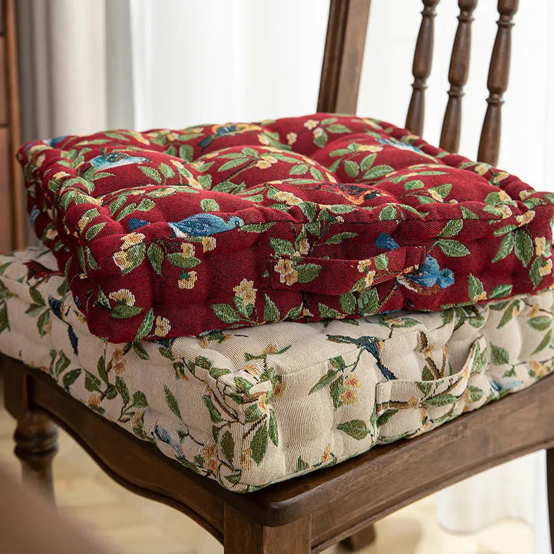 American dining chair cushion with floral pattern in 40x40x8cm size showing 8cm thickness