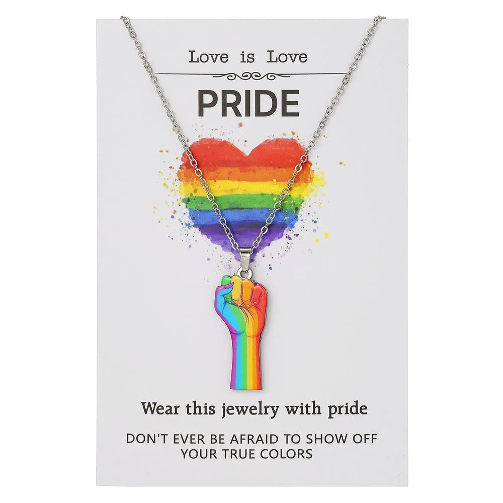Stainless steel necklace and bracelet set with inspirational colour printing for women