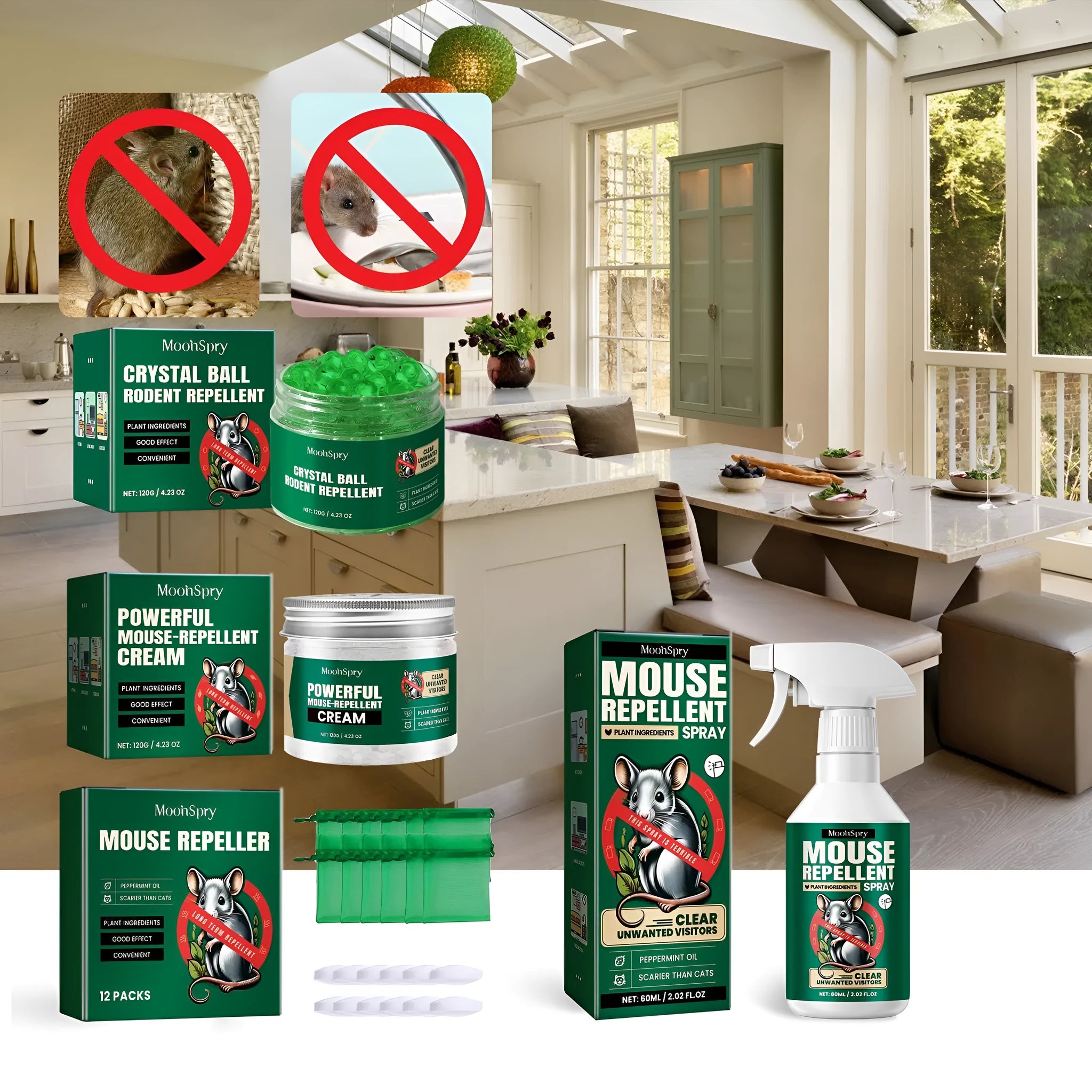 60ml bottle of natural rat repellent spray with clove, peppermint, camphor, and chilli oils.