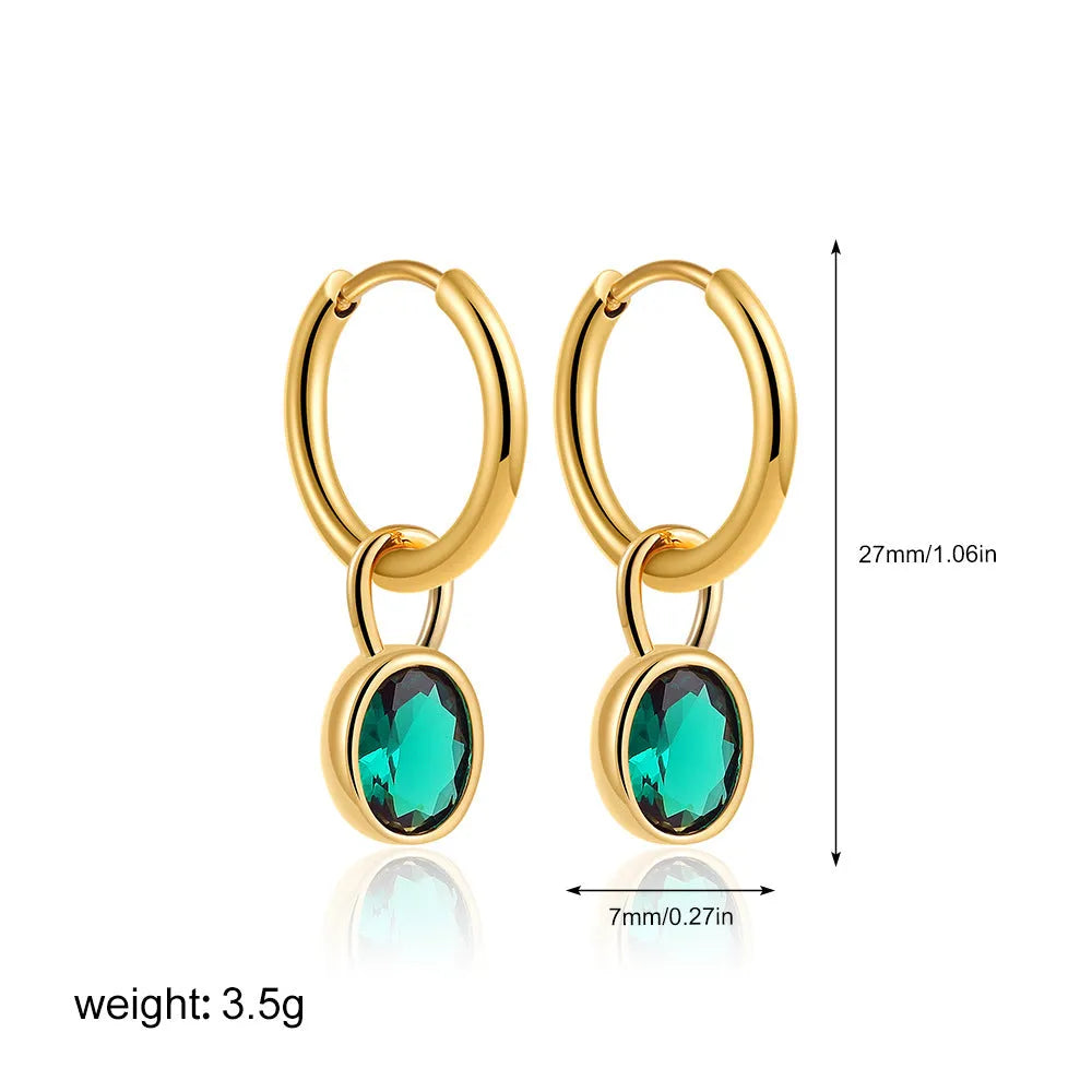 Women's retro-style oval earrings with zircon details on a copper base in six colour options.