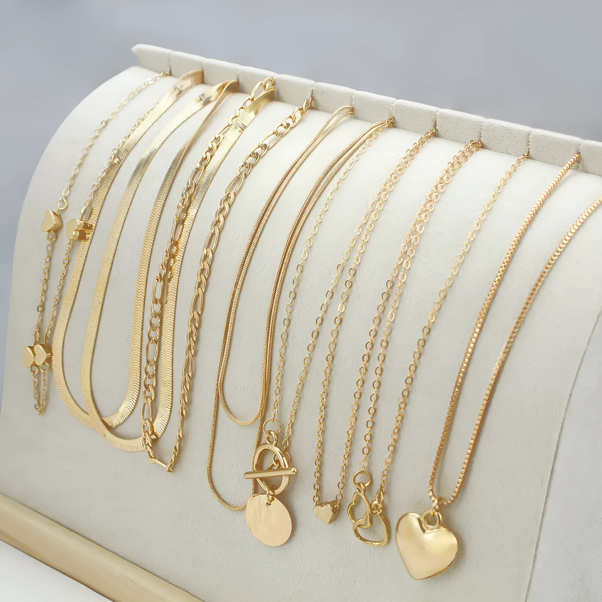 Gold snake bone chain necklace set with adjustable 21-50cm length for women