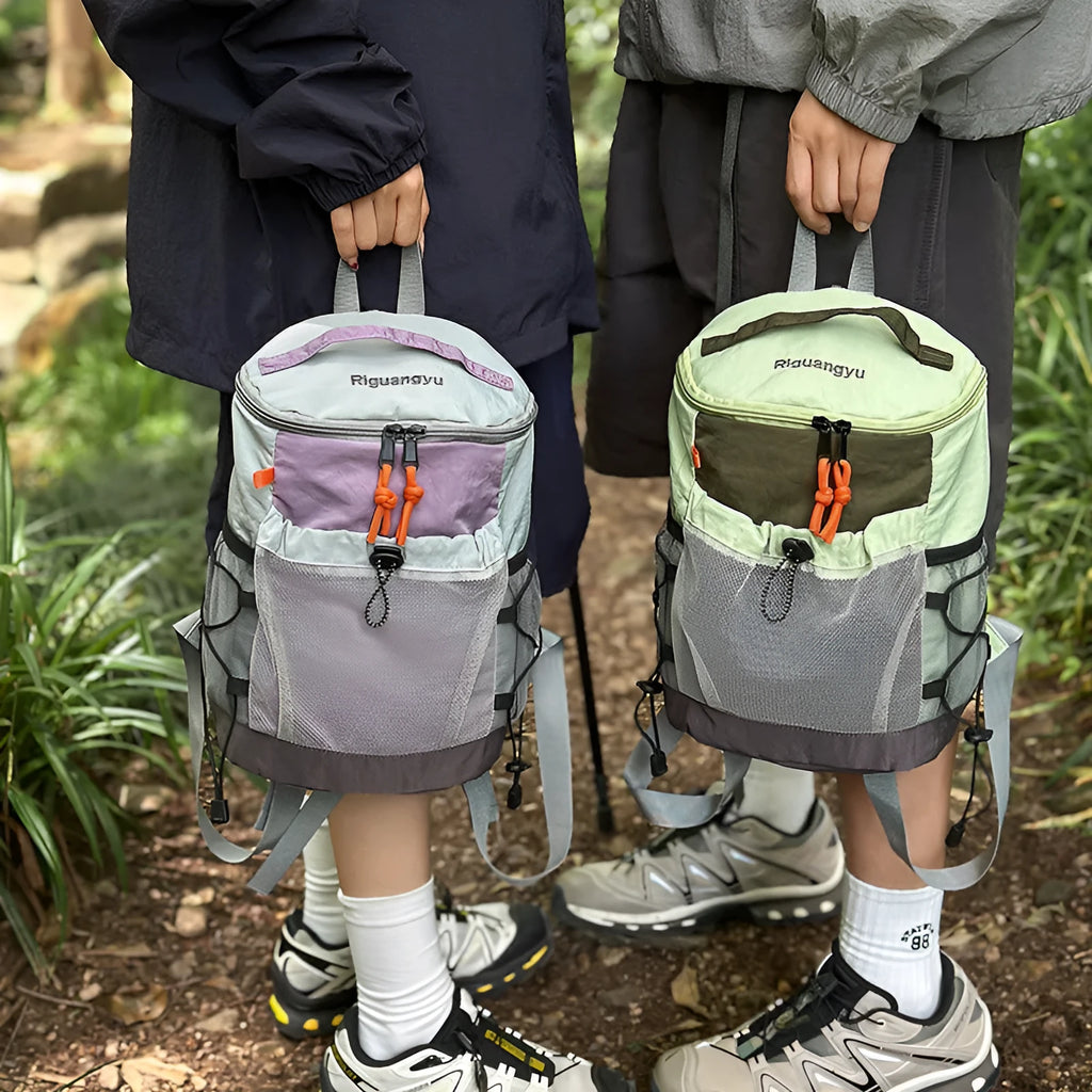 Japanese style waterproof backpack with curved shoulder straps in blue colour