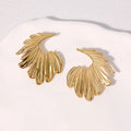 Stainless steel leaf design stud earrings in gold or steel electroplated finish