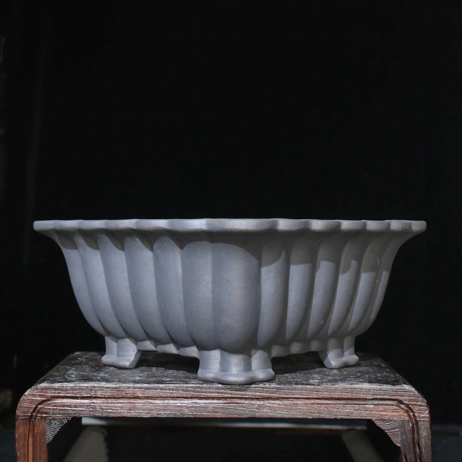 Square ceramic bonsai pot with classical styling and du Xiliang colour