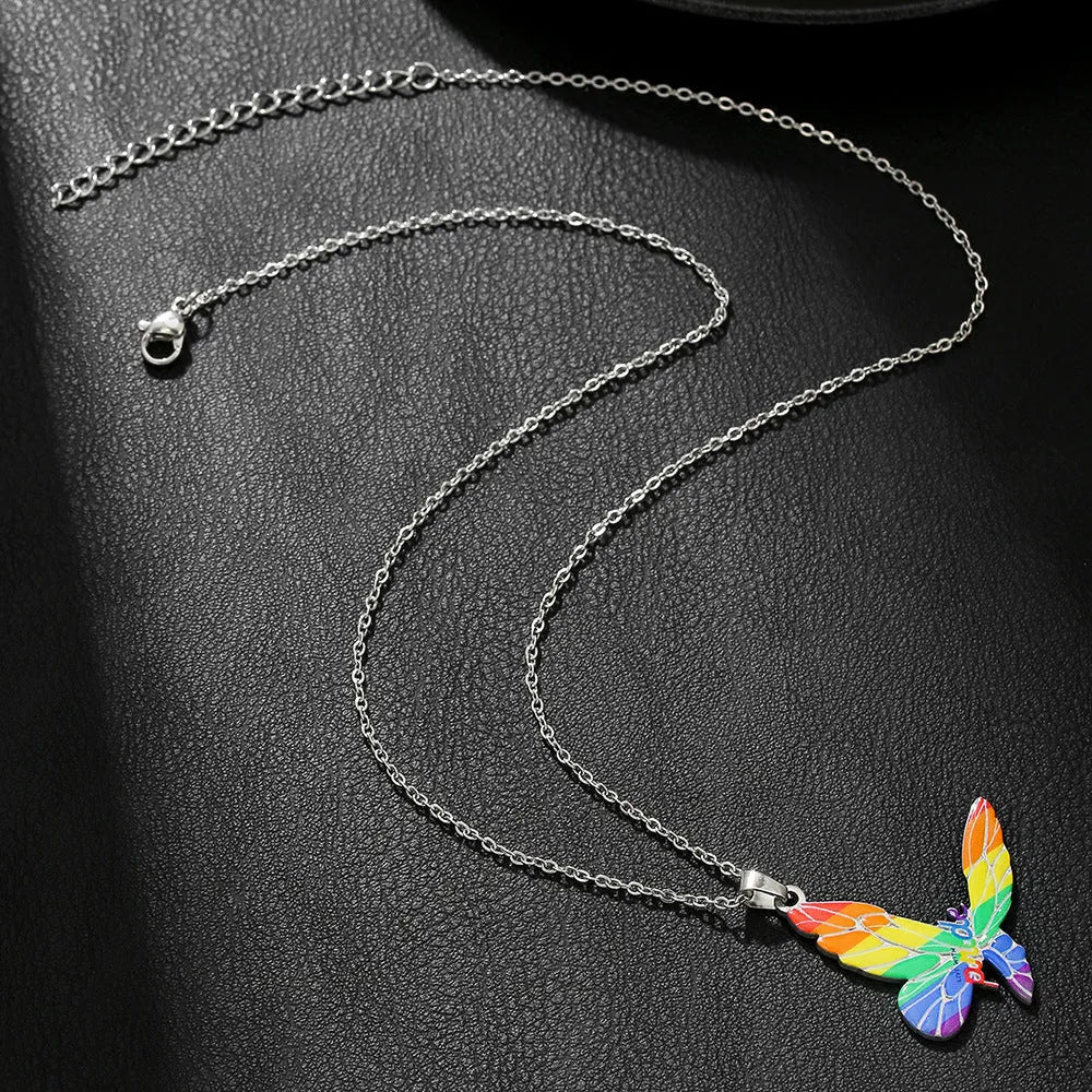 Stainless steel necklace and bracelet set with inspirational colour printing for women