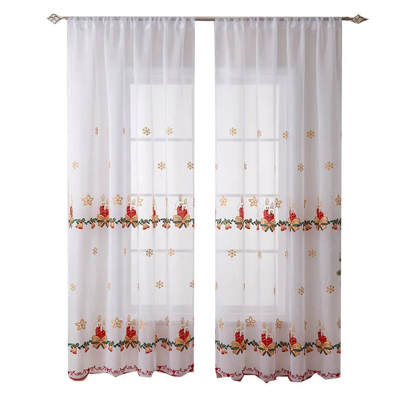 American Christmas curtain pair with white snowflake embroidery on red polyester fabric