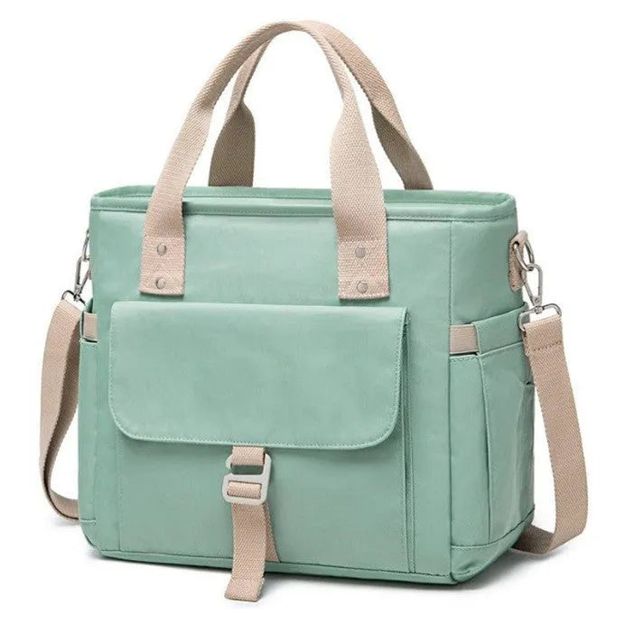 Portable cube style hiking picnic bag with removable shoulder strap and side pocket in Oxford cloth