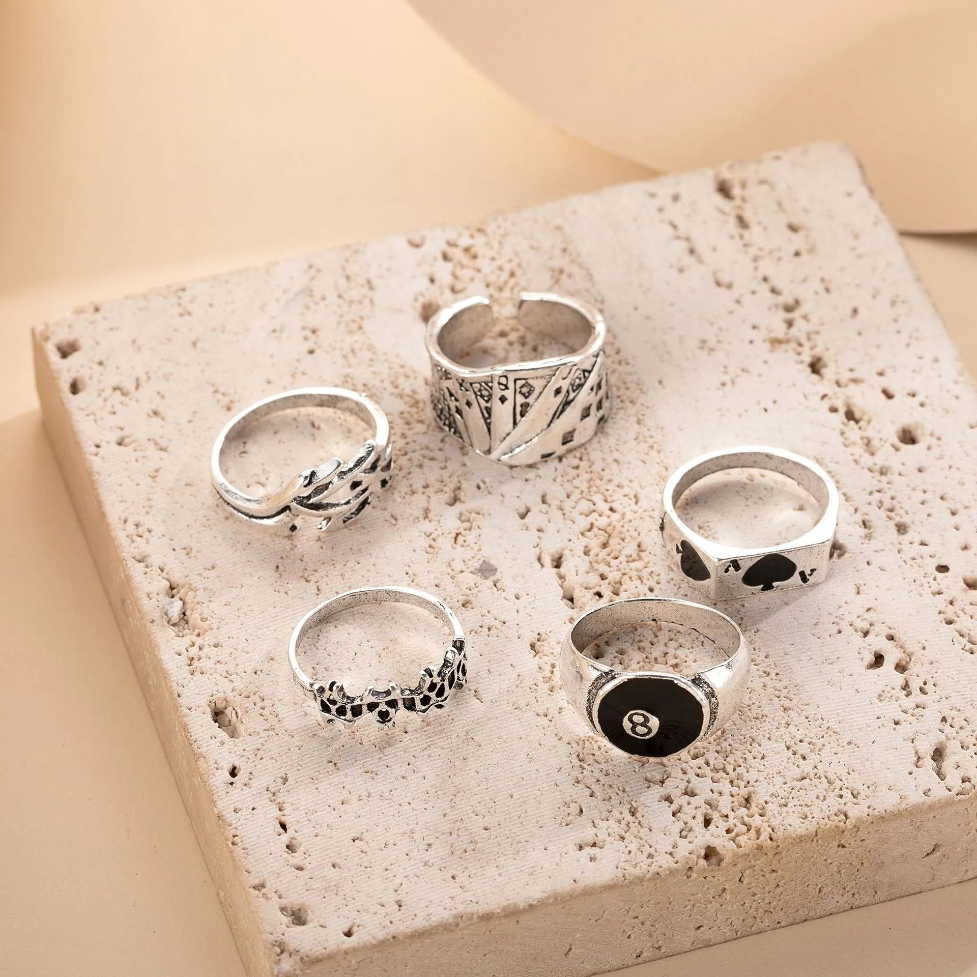 Black alloy poker ring with retro spade card design jewellery