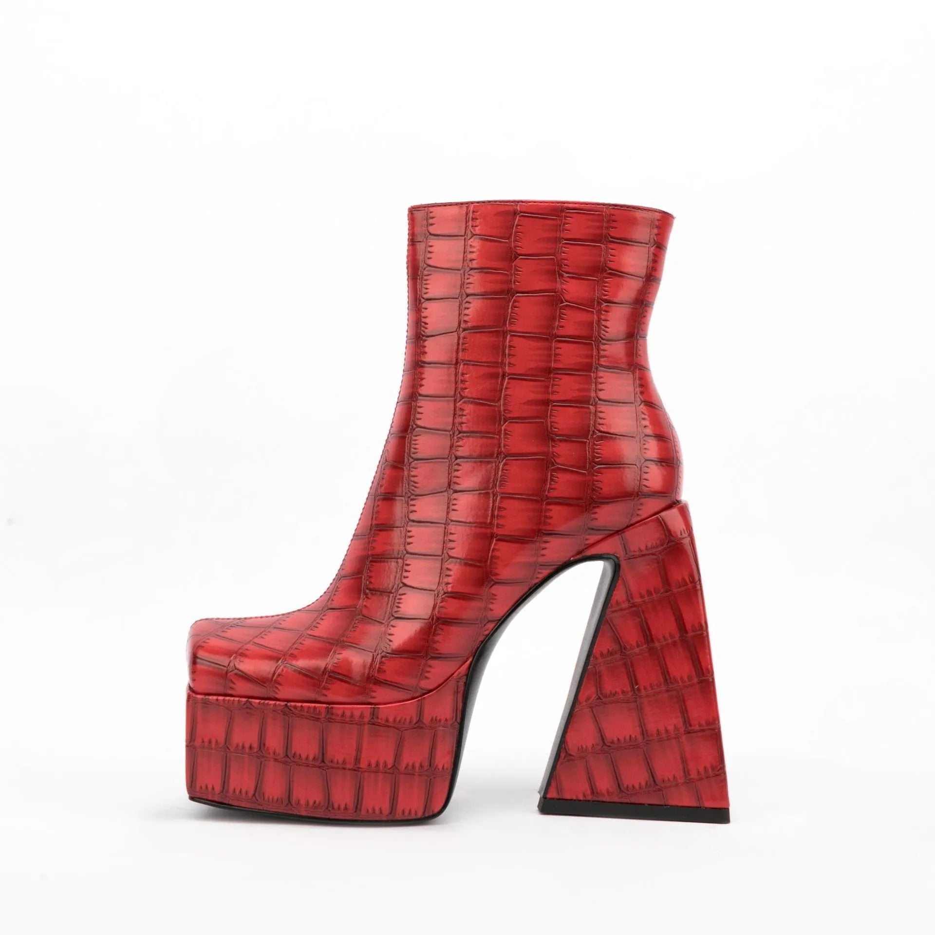 Women's black ankle boots with high 8cm heel, artificial PU upper material